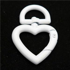 Alloy Carabiner Clasp with white Lacquered Fired, heart, approx 32-47mm [FN24123]