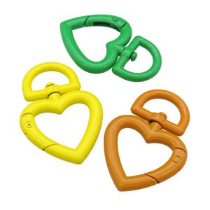 Alloy Carabiner Clasp with hotpink Lacquered Fired, heart, mixed, approx 32-47mm [FN24124]