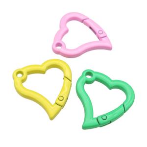 Alloy heart Carabiner Clasp with Lacquered Fired, mix color, approx 29-30mm [FN24136]