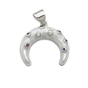 copper cerescent pendant with enamel pearlized resin, platinum plated, approx 15-18mm [FN24204]