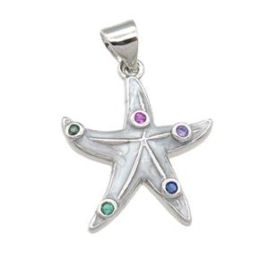 copper starfish pendant with enamel pearlized resin, platinum plated, approx 18-20mm [FN24206]