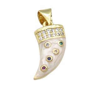 copper horn pendant with enamel pearlized resin, gold plated, approx 8-14mm [FN24208]