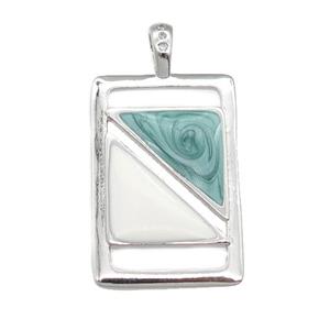copper rectangle pendant with enamel pearlized resin, platinum plated, approx 16-25mm [FN24210]