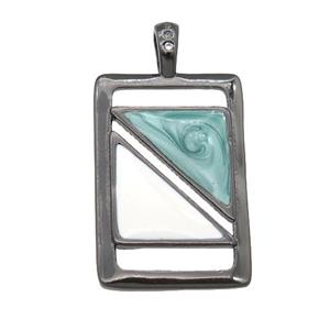 copper rectangle pendant with enamel pearlized resin, black plated, approx 16-25mm [FN24212]