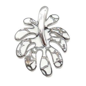 copper leaf pendant with enamel pearlized resin, platinum plated, approx 22-30mm [FN24214]