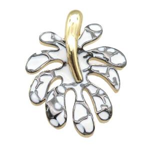 copper leaf pendant with enamel pearlized resin, gold plated, approx 22-30mm [FN24215]