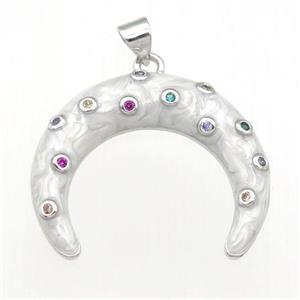 copper crescent pendant with enamel pearlized resin, platinum plated, approx 25-30mm [FN24218]
