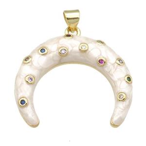 copper crescent pendant with enamel pearlized resin, gold plated, approx 25-30mm [FN24219]