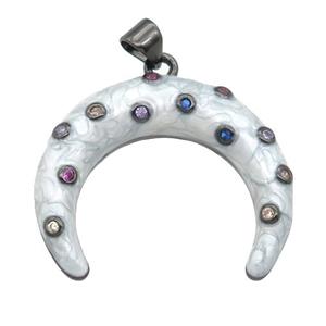copper crescent pendant with enamel pearlized resin, black plated, approx 25-30mm [FN24220]