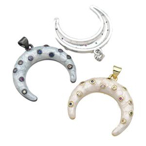 copper crescent pendant with enamel pearlized resin, mixed, approx 25-30mm [FN24221]