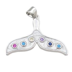 copper sharktail pendant with enamel pearlized resin, platinum plated, approx 15-29mm [FN24234]