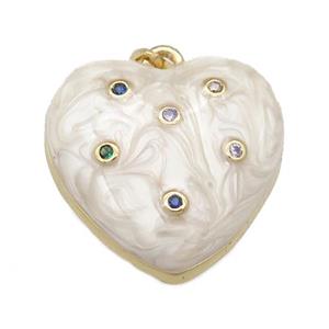 copper heart pendant with enamel pearlized resin, gold plated, approx 21mm [FN24237]