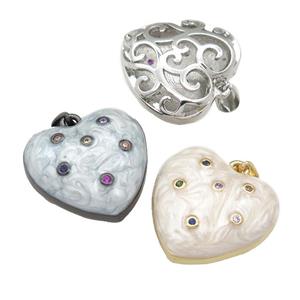copper heart pendant with enamel pearlized resin, mixed, approx 21mm [FN24239]