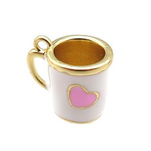 copper cup pendant with white enamel, heart, gold plated, approx 10-11mm [FN24244]
