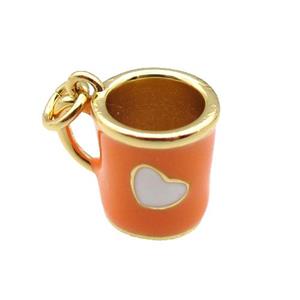 copper cup pendant with orange enamel, heart, gold plated, approx 10-11mm [FN24246]