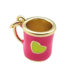 copper cup pendant with red enamel, heart, gold plated, approx 10-11mm [FN24249]