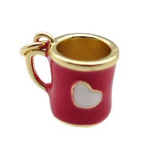 copper cup pendant with deepred enamel, heart, gold plated, approx 10-11mm [FN24250]