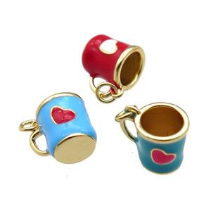 copper cup pendant with enamel, heart, gold plated, mixed, approx 10-11mm [FN24251]