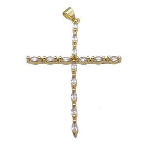 copper cross pendant pave zircon, gold plated, approx 36-50mm [FN24253]