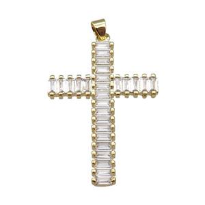 copper cross pendant pave zircon, gold plated, approx 27-40mm [FN24254]