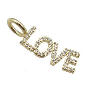 copper LOVE pendant pave zircon, gold plated, approx 7-25mm [FN24257]