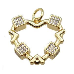copper heart pendant pave zircon, gold plated, approx 20mm [FN24260]