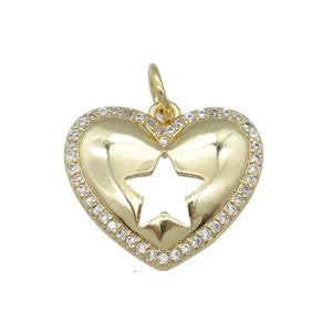 copper heart pendant pave zircon, star, gold plated, approx 20mm [FN24262]