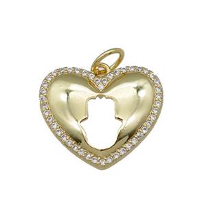 copper heart pendant pave zircon, hand, gold plated, approx 20mm [FN24264]