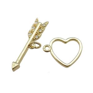 copper toggle clasp pave zircon, cupid, gold plated, approx 15mm, 27mm [FN24265]
