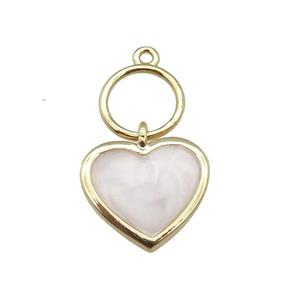 copper heart pendant with MOP, gold plated, approx 8mm, 12mm [FN24266]