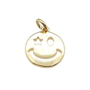 copper Emoji pendant, smileface, gold plated, approx 13mm [FN24272]