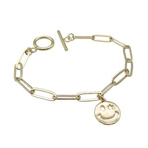 copper bracelet with emoji face, gold plated, approx 13mm, 18cm length [FN24273]