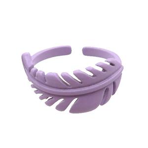 copper feather Rings with lavender fire lacquered, adjustable, approx 10mm, 18mm dia [FN24274]