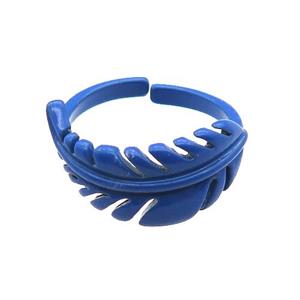 copper feather Rings with blue fire lacquered, adjustable, approx 10mm, 18mm dia [FN24275]