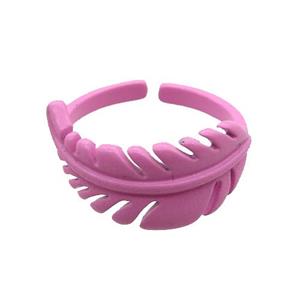 copper feather Rings with pink fire lacquered, adjustable, approx 10mm, 18mm dia [FN24279]