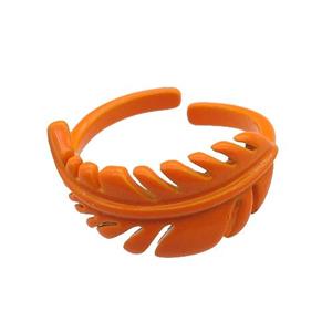 copper feather Rings with orange fire lacquered, adjustable, approx 10mm, 18mm dia [FN24280]