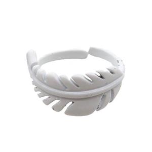 copper feather Rings with white fire lacquered, adjustable, approx 10mm, 18mm dia [FN24283]