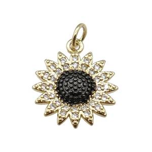 copper Sunflower pendant pave zircon, gold plated, approx 14mm [FN24292]