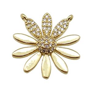 copper daisy flower pendant pave zircon, gold plated, approx 20-22mm [FN24293]