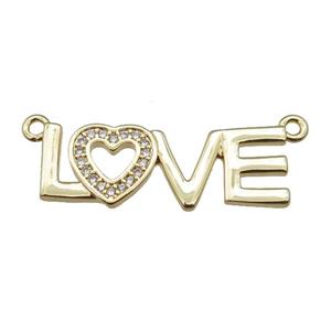 copper LOVE pendant pave zircon, gold plated, approx 8-25mm [FN24294]
