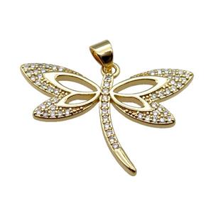 copper dragonfly pendant paved zircon, gold plated, approx 20-30mm [FN24301]