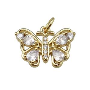 copper butterfly pendant pave zircon, gold plated, approx 13-18mm [FN24303]
