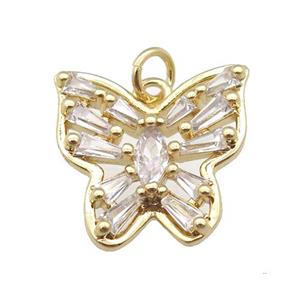 copper butterfly pendant pave zircon, gold plated, approx 17mm [FN24304]