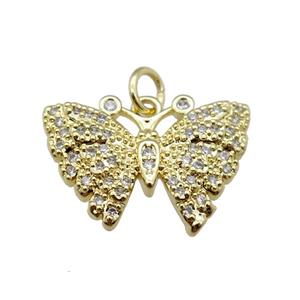 copper butterfly pendant pave zircon, gold plated, approx 12-21mm [FN24306]