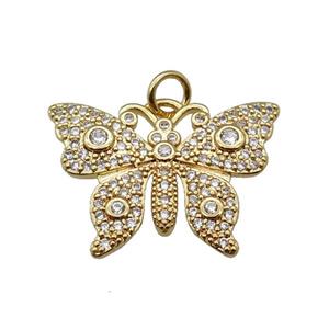 copper butterfly pendant pave zircon, gold plated, approx 18-22mm [FN24307]