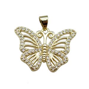 copper butterfly pendant pave zircon, gold plated, approx 20-25mm [FN24308]
