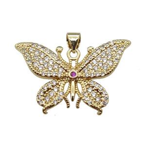 copper butterfly pendant pave zircon, gold plated, approx 20-30mm [FN24310]