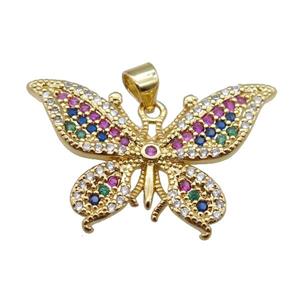 copper butterfly pendant pave zircon, gold plated, approx 20-30mm [FN24311]