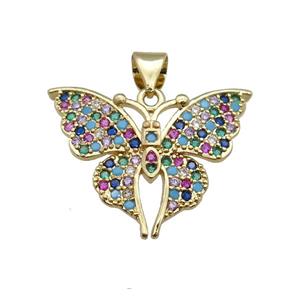 copper butterfly pendant pave zircon, gold plated, approx 18-22mm [FN24312]