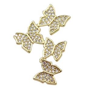 copper butterfly pendant pave zircon, gold plated, approx 20-34mm [FN24313]